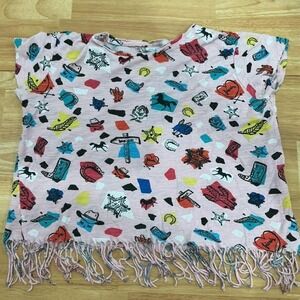 Zara Girls Collection pink western print top with fringe hem Size:10